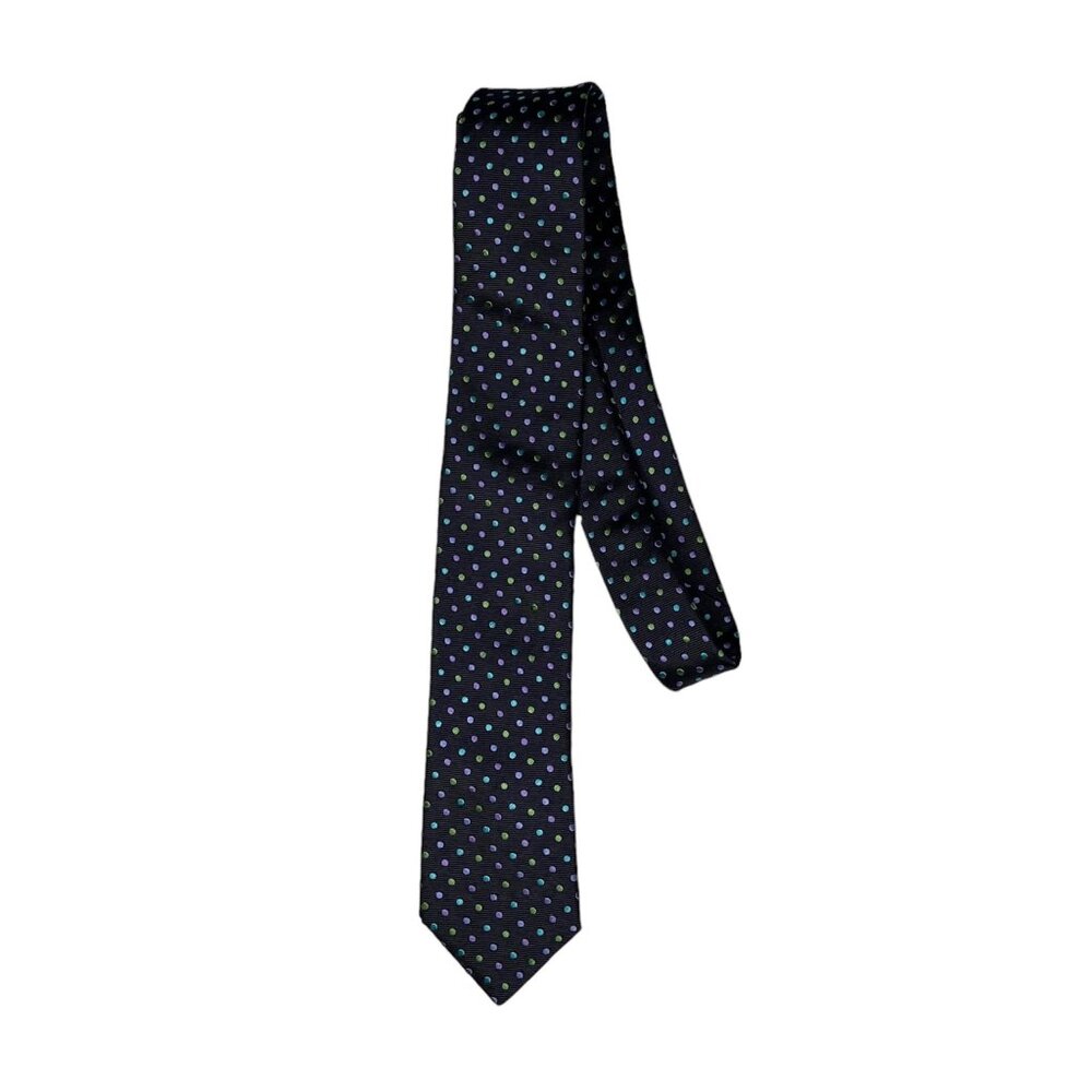 Ted Baker London mens designer navy blue multi color polka dot silk tie